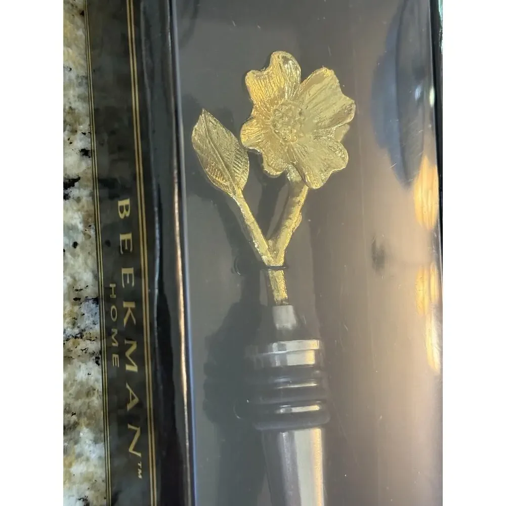 Beekman Home~ Michael Aram Style~ Parcel Gilt Dogwood Wine Bottle Stopper